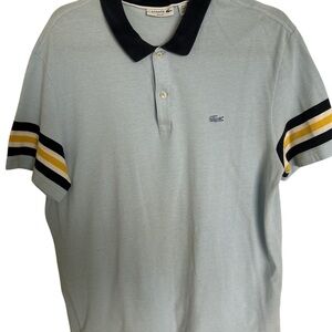 Lacoste Striped  Polo Shirt Men XXL Light Blue SlimFit Collared ShortSleeve Golf